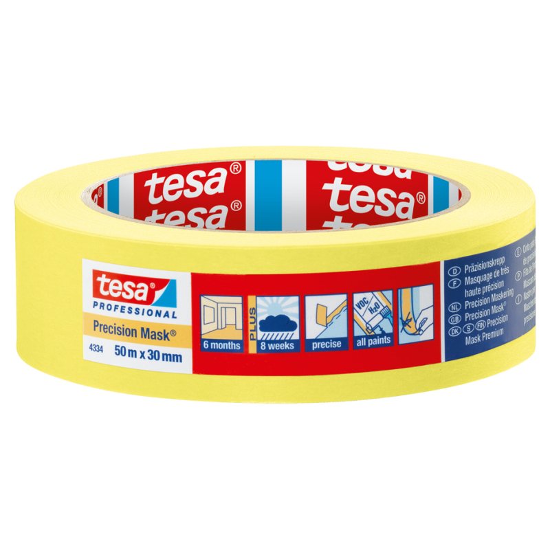 tesa ruban de masquage de précision papier, 30 mm × 50 m, jaune, 5 pièces